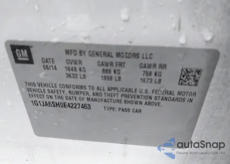 2014 Chevrolet Sonic Ls Auto from USA, damaged, VIN 1G1JA6SH0E4227463